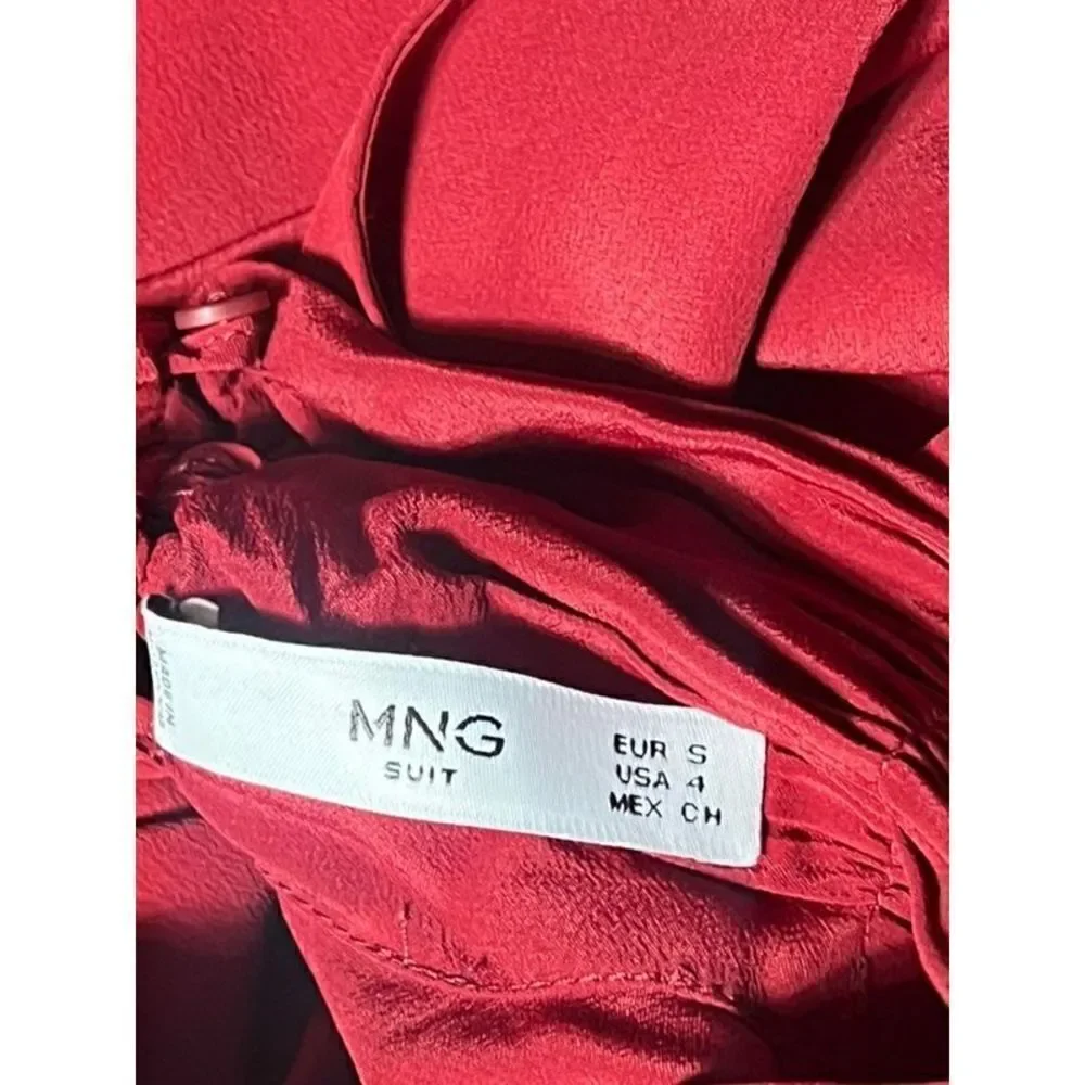 MNG Suit Red Sexy Moc Turtleneck Balloon Sleeve Silk Blouse  Size 4